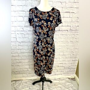 KUT from the Kloth Floral Sheath Dress – Size 10 – Navy/Orange Stretch